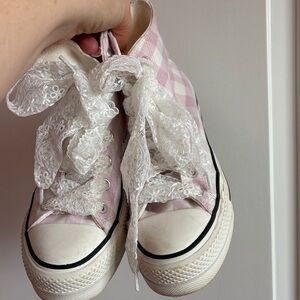 Pink Gingham Lace-Up Canvas Sneakers for Women